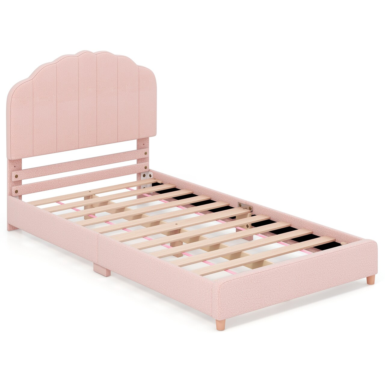 Velvet Kids Twin Bed with Adjustable Headboard Sturdy Wooden Frame and Soft Upholstery